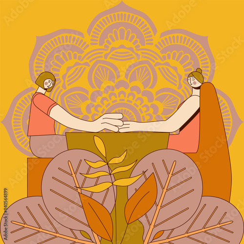 Manicure and hand-massage techniques. by professional manicurist in spa. SPA design concept.  Isolated flat vector illustration.