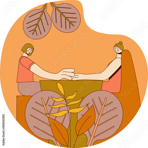 Manicure and hand-massage techniques. by professional manicurist in spa. SPA design concept.  Isolated flat vector illustration.