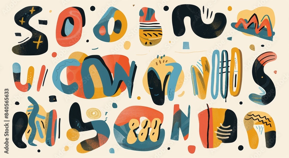 An illustration set consisting of various colorful shapes and doodle objects in an abstract contemporary style. Modern illustration with hand drawn elements. All elements are isolated. An illustration set consisting of various colorful shapes and doodle objects in an abstract contemporary style. Modern illustration with hand drawn elements. All elements are isolated.