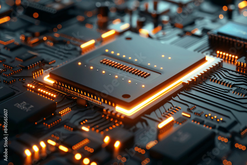 Chiplets technology: Depict an advanced computing device powered by chiplets, showcasing its compact efficiency and power