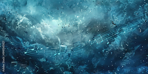 Dreamy Melodies: Music Notes in a Dreamlike Setting with Clouds, Stars, and Dream Elements photo