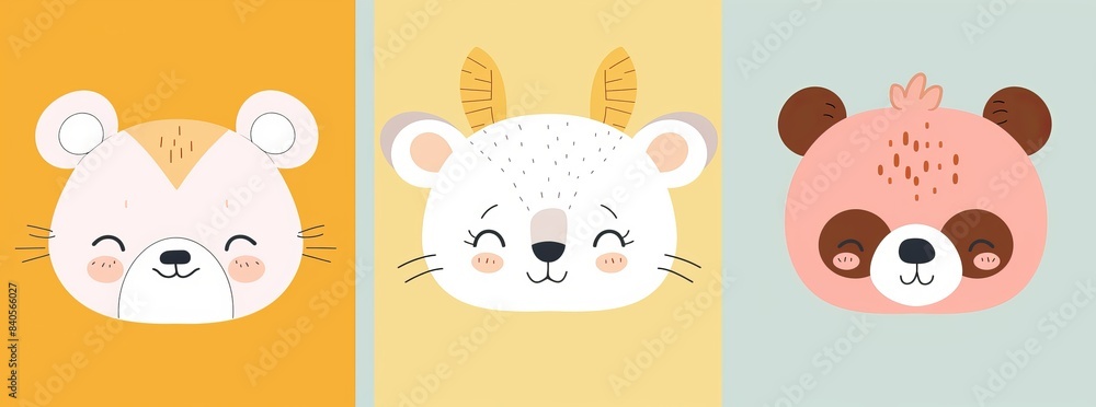 This is a large collection of cute animal faces without outline. Cartoon muzzles are also included. Hand drawn modern square illustrations with polygonal shapes. This is a large collection of cute animal faces without outline. Cartoon muzzles are also included. Hand drawn modern square illustrations with polygonal shapes.