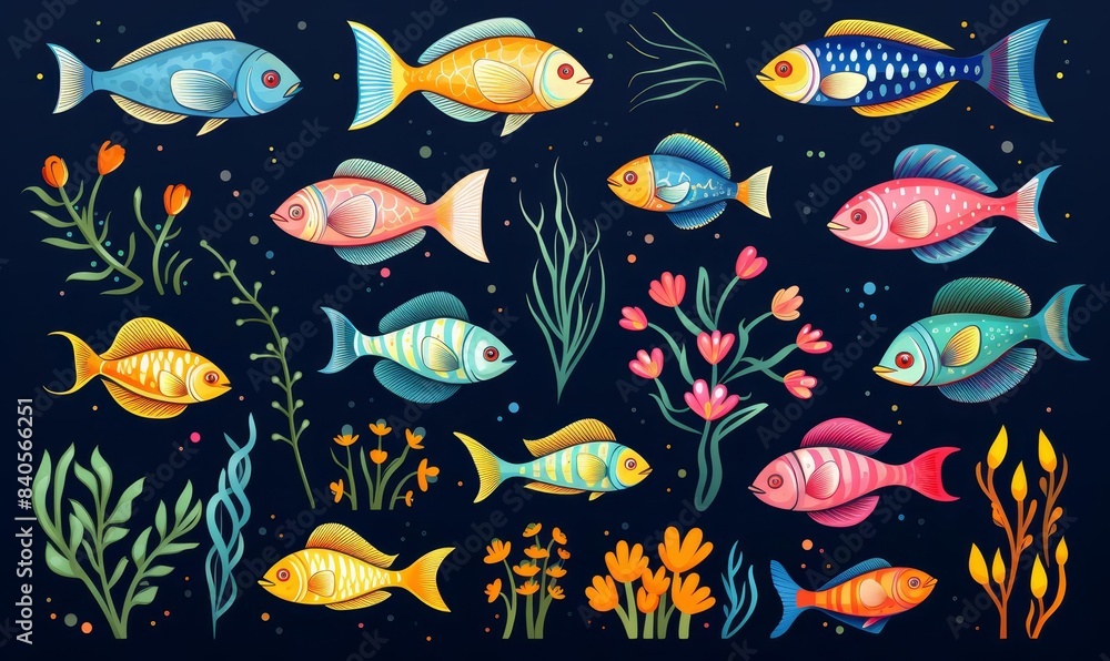 Mimicry in marine animals flat design, side view, oceanography theme, animation, triadic color scheme Mimicry in marine animals flat design, side view, oceanography theme, animation, triadic color scheme