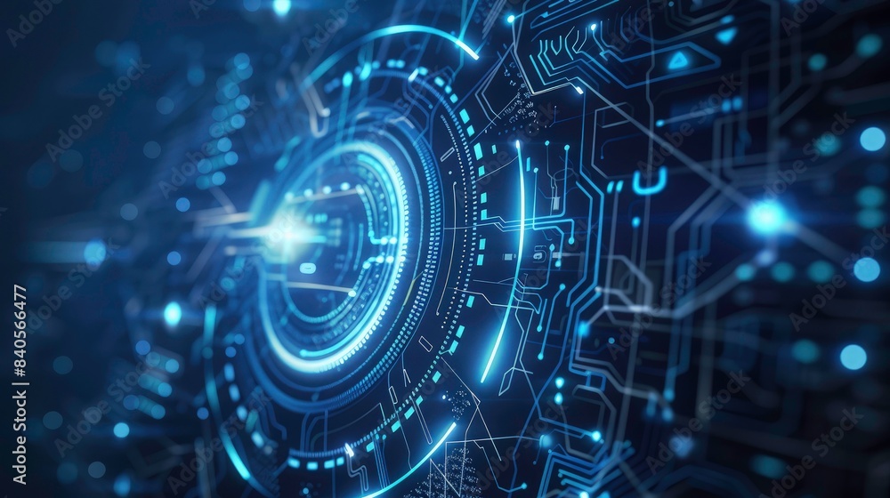 Abstract futuristic blue technology background with digital data and circuit board elements on dark background. Technology background with copy space Abstract futuristic blue technology background with digital data and circuit board elements on dark background. Technology background with copy space