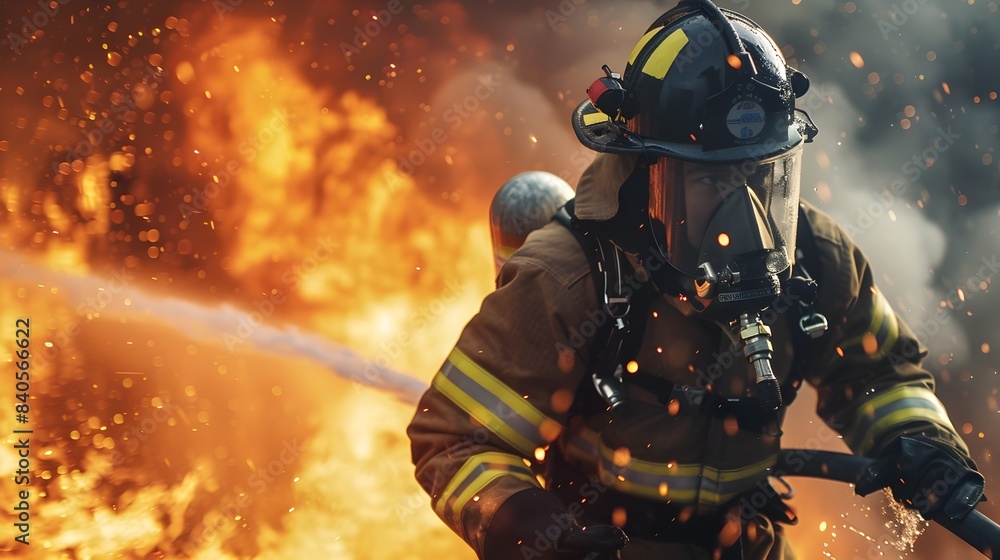 Courageous Firefighter Battling Intense Blaze with Powerful Hose to Extinguish Raging Flames Courageous Firefighter Battling Intense Blaze with Powerful Hose to Extinguish Raging Flames