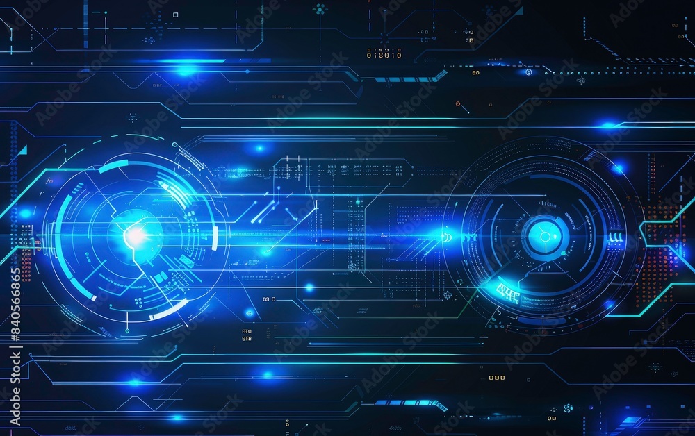 Abstract futuristic blue technology background with digital data and circuit board elements on dark background. Technology background with copy space Abstract futuristic blue technology background with digital data and circuit board elements on dark background. Technology background with copy space