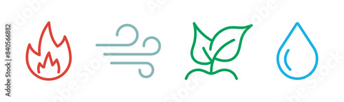 4 elements of nature. Four elements icon set. Water, earth, fire and air. Vector illustration