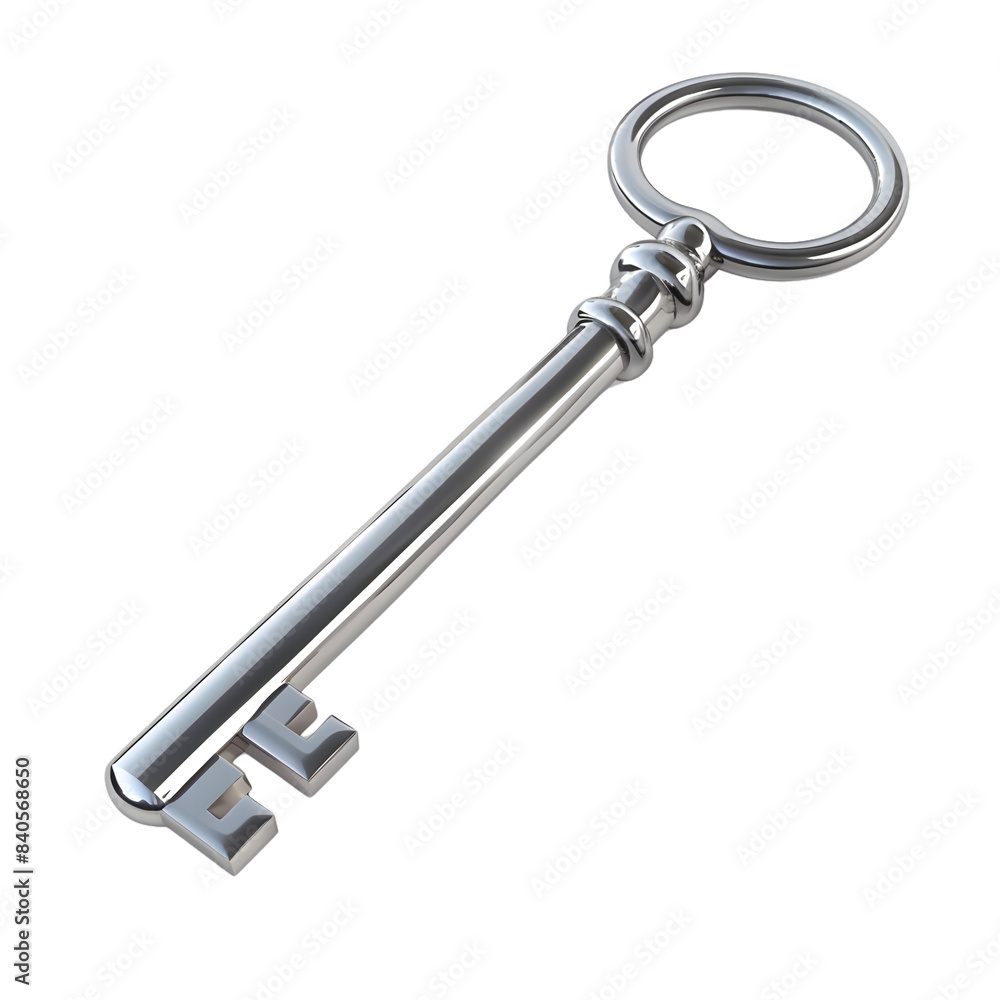 silver key isolated on transparent background. generative ai silver key isolated on transparent background. generative ai