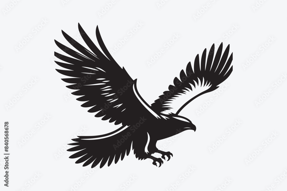 Obraz premium Fly hawk black silhouette vector illustrator with white background