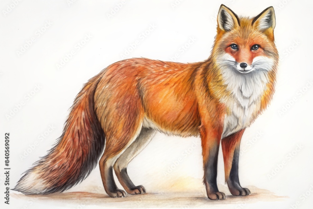 Realistic red fox illustration on a white background. Realistic red fox illustration on a white background.
