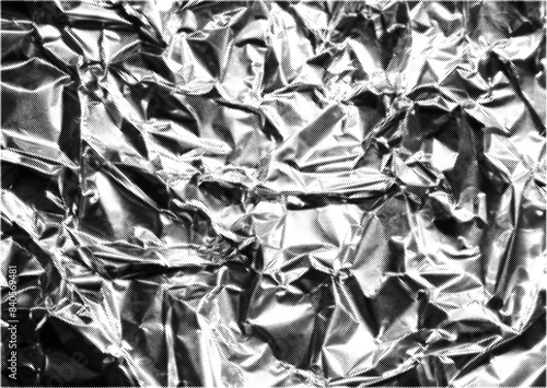 Halftone crumpled aluminium foil vector texture with a transparent background