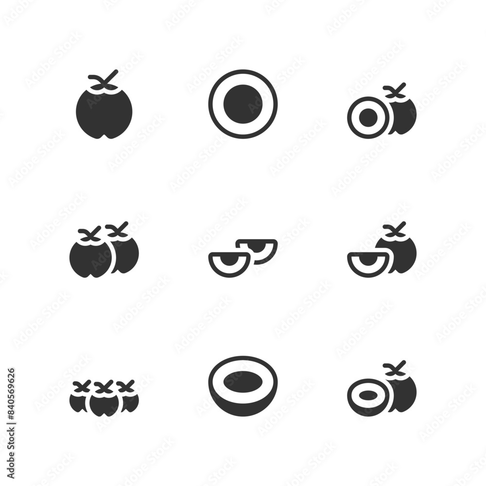 Coconut Icon Set. Vector Illustration. Coconut Icon Set. Vector Illustration.