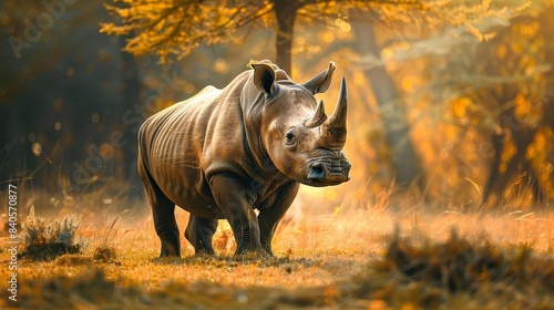rhino in the grass powerful african wildlife in natural habitat animal photography