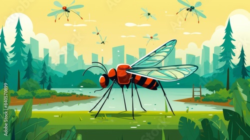 Mosquitoborne diseases flat design, front view, public health theme, cartoon drawing, complementary color scheme photo