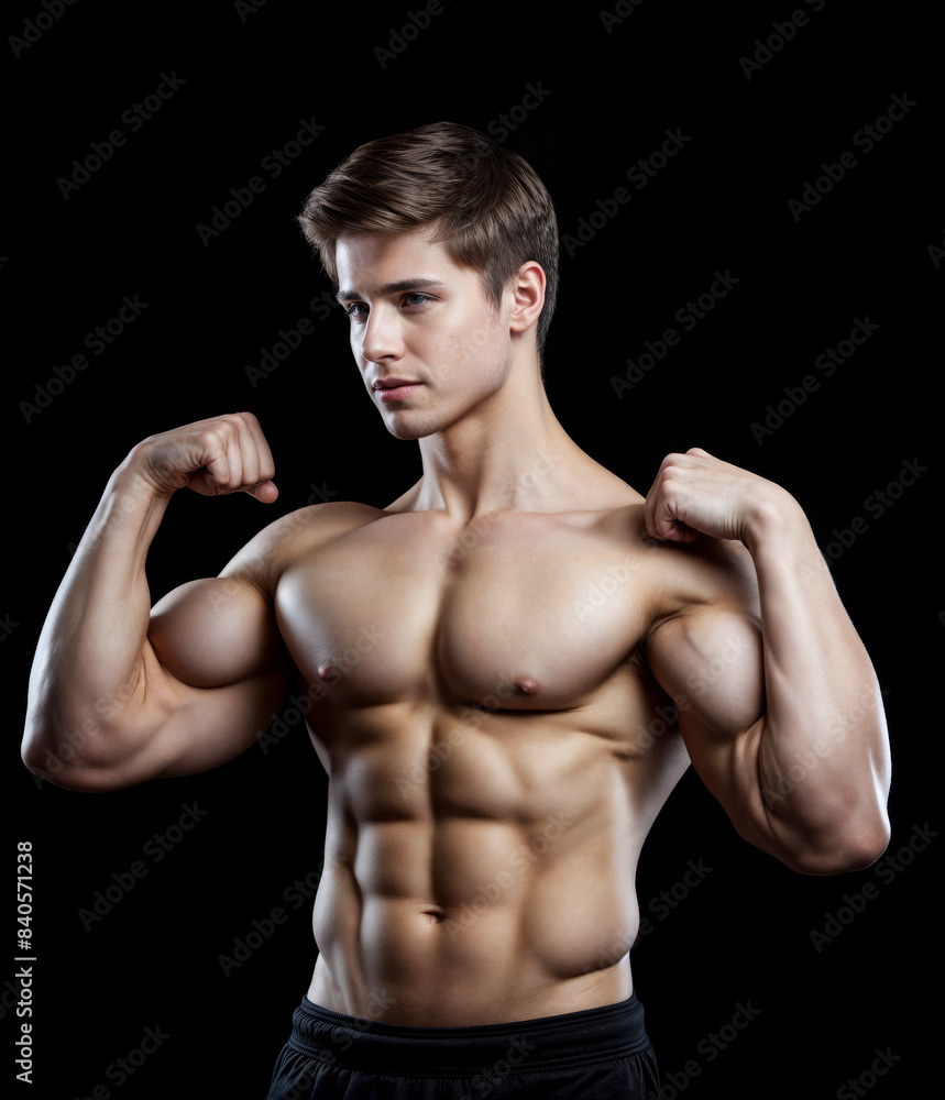 portrait of a muscular man against a black background created with Generative AI technology portrait of a muscular man against a black background created with Generative AI technology