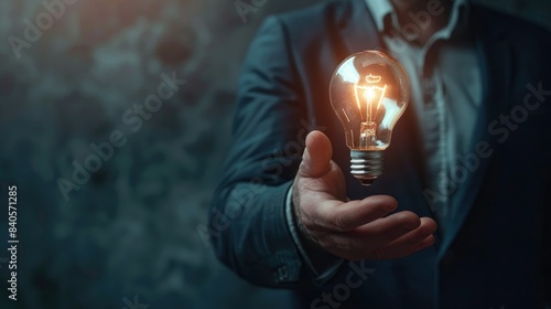 business man hand holding brain light bulb , business ideas concept AI generated