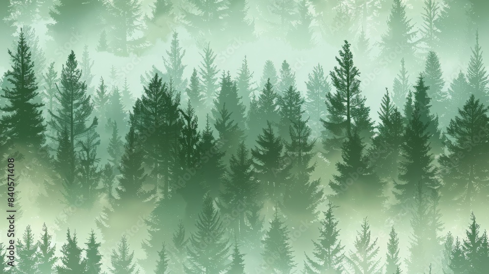 Vector forest background with layers of trees in misty conditions