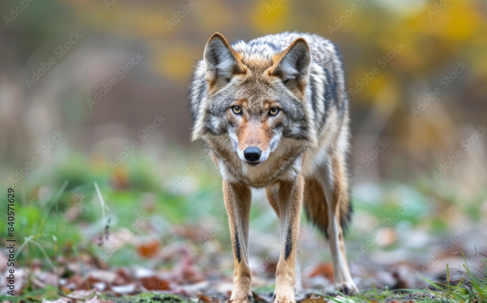 A coyote stands in the woods A coyote stands in the woods