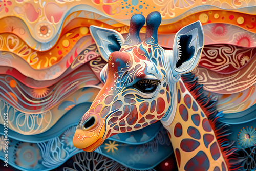 Wallpaper Mural Beautiful Giraffe Colorful Illustration. Intricate Details, Children's Book Illustration Style. Created with Generative AI Torontodigital.ca