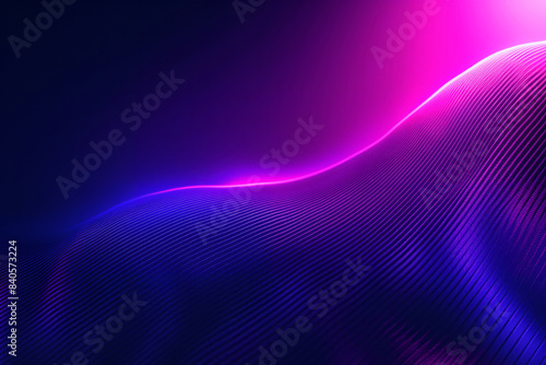 Colorful abstract digital background with curved neon lines and dots. Cosmic flowing fabric waves on a dark blue and purple backdrop. Generative AI
