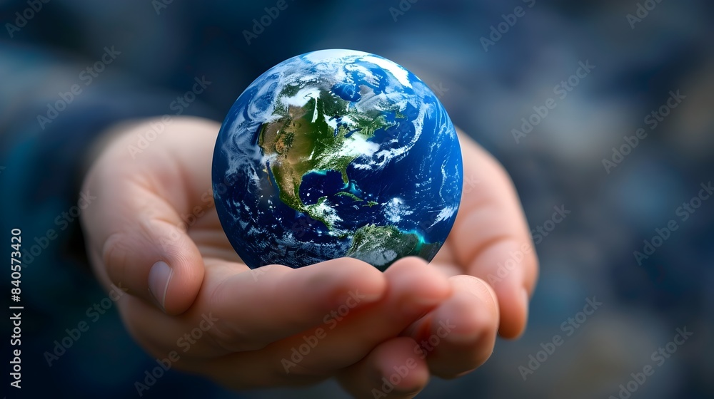 Hands Cradling the Vibrant Blue and Green Globe,Symbolic of Environmental Responsibility Hands Cradling the Vibrant Blue and Green Globe,Symbolic of Environmental Responsibility