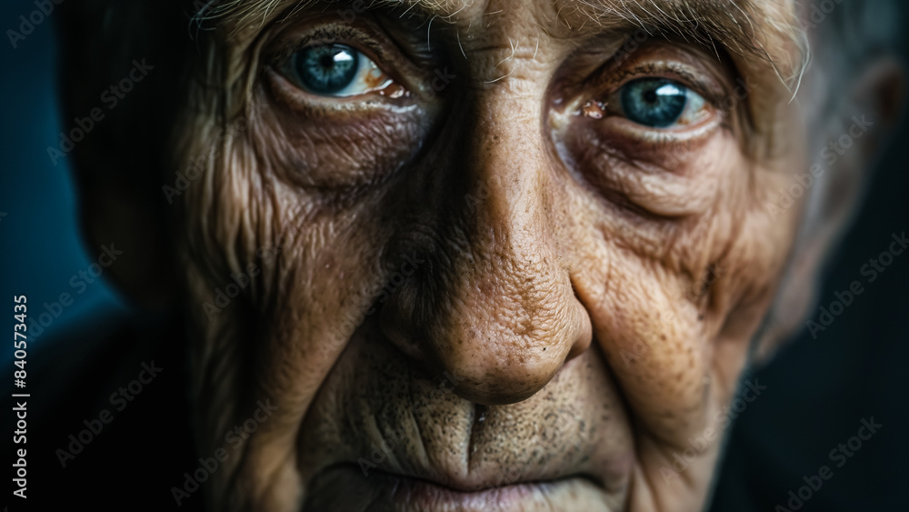 Portrait d'un homme âgé avec des rides profondes et des yeux bleus. Portrait d'un homme âgé avec des rides profondes et des yeux bleus.
