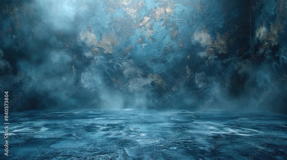 A blue grunge background with a dark blue spotlight. The background is made of a rough concrete texture with a few cracks and scratches. A blue grunge background with a dark blue spotlight. The background is made of a rough concrete texture with a few cracks and scratches.