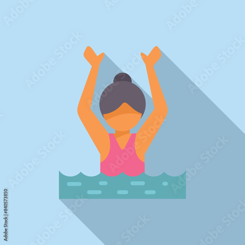 Illustrated vector of a woman practicing water aerobics in a swimming pool for aqua fitness and exercise, reflecting an active and healthy lifestyle