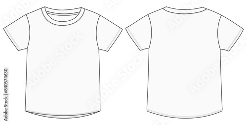 Short Sleeve baby T shirt Tops Technical fashion flat sketch  front and back view  Vector illustration template For kids