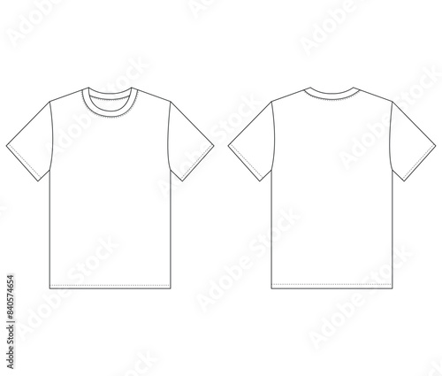 Short Sleeve baby T shirt Tops Technical fashion flat sketch  front and back view  Vector illustration template For kids