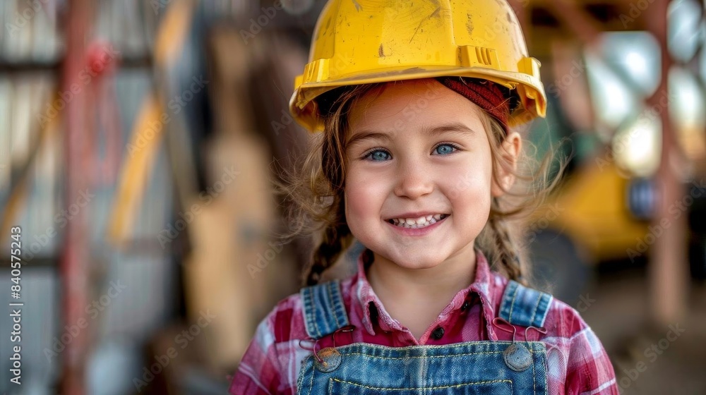 A child in a construction worker outfit with a yellow helmet, smiling, A child in a construction worker outfit with a yellow helmet, smiling,
