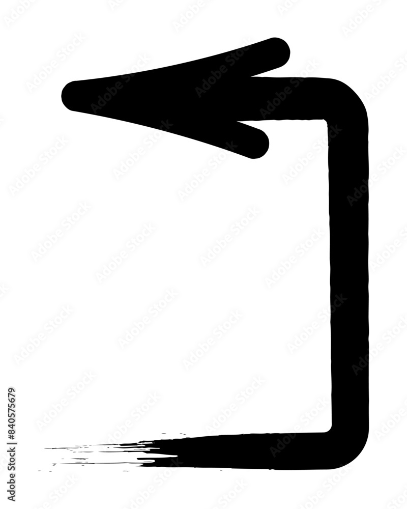 Arrow. Sketch. The black arrow is bent at a right angle up and to the left. Hand drawn sign. Vector illustration. Directional signs made from brush strokes. Outline on isolated white background. Arrow. Sketch. The black arrow is bent at a right angle up and to the left. Hand drawn sign. Vector illustration. Directional signs made from brush strokes. Outline on isolated white background.