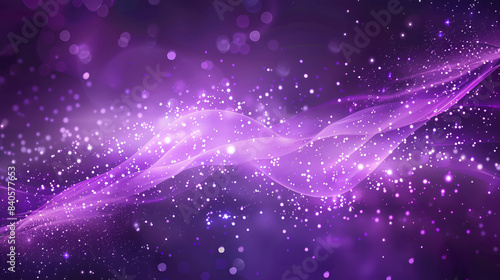 Digital Purple Particles Wave and Light Abstract Background with Shining Dots and Stars