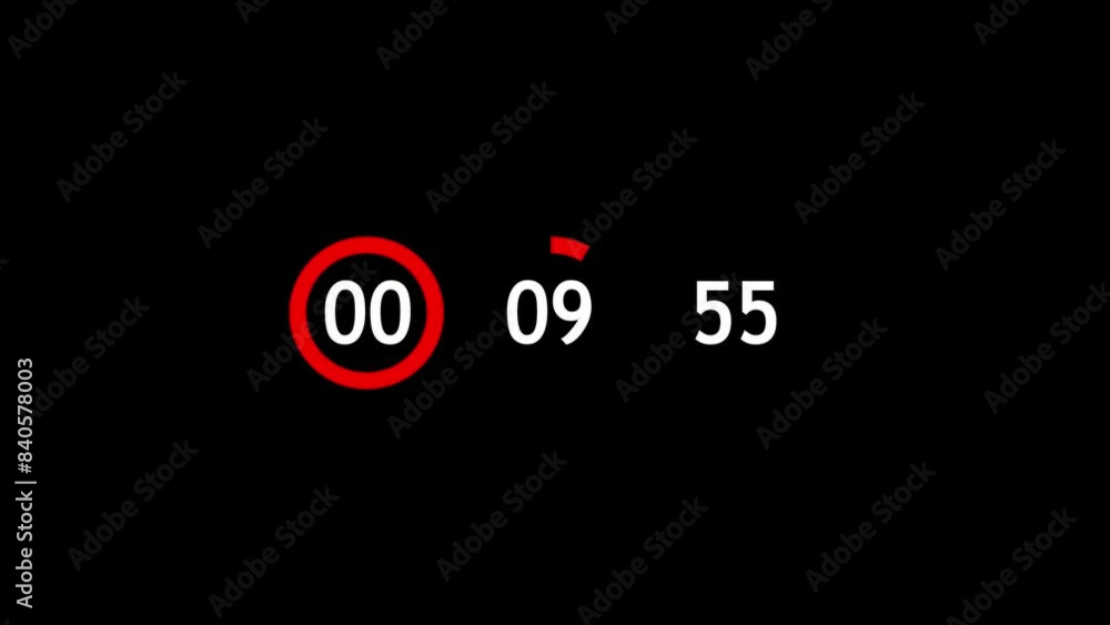10 ten min countdown with animated circle on black background 10 ten min countdown with animated circle on black background