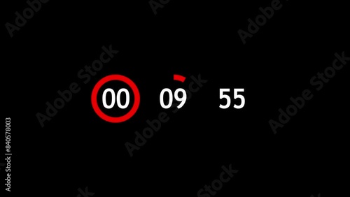 10 ten min countdown with animated circle on black background  photo