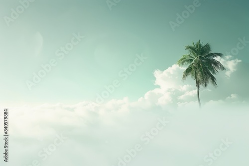 Green palm tree minimalist colorful sky white background selective focus vibrant blend mode sunset theme