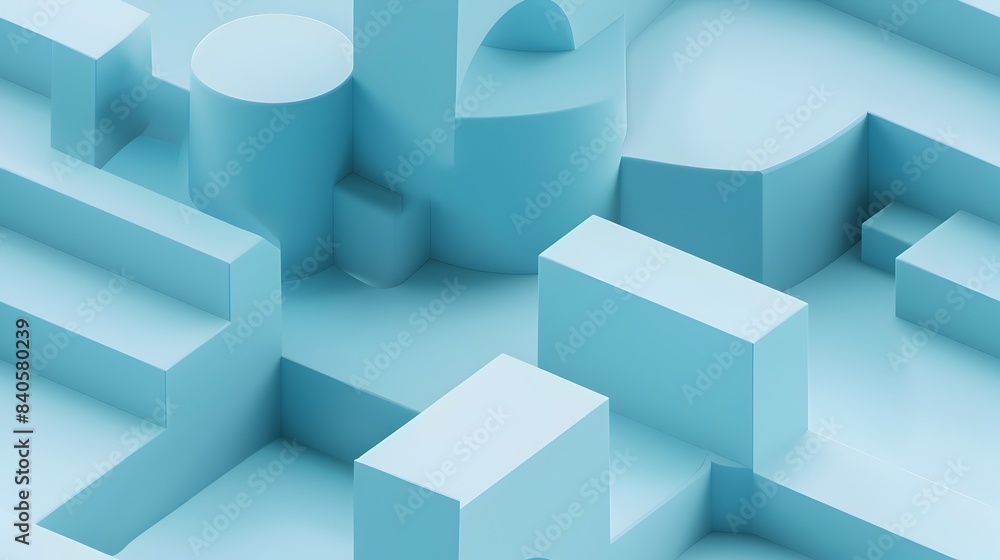 Obraz premium Geometric Minimalist Shapes in Soft Blue Tones for Modern Architectural and Design Concepts