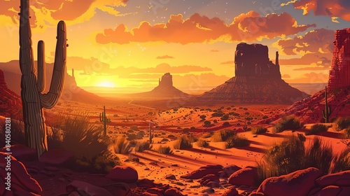 Wallpaper Mural scenic desert road trip with cactus and sandstone formations at sunset adventure travel concept digital art Torontodigital.ca
