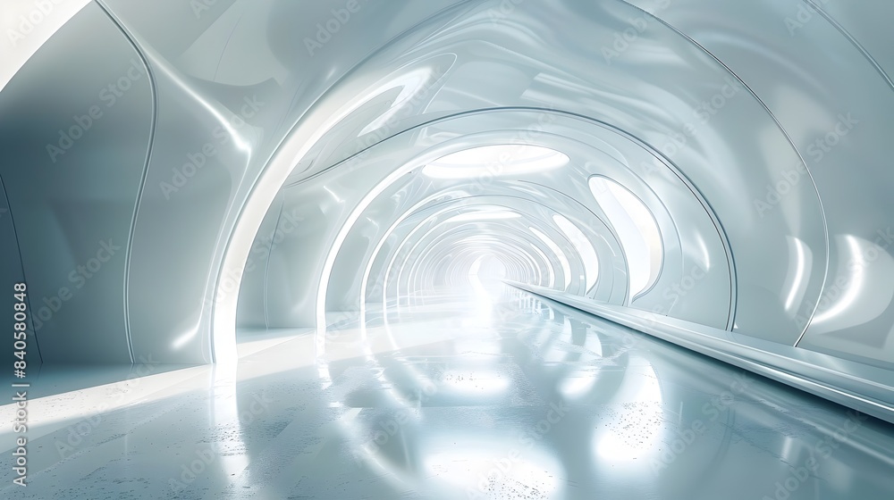 Fototapeta premium Sleek and Futuristic White Architectural Tunnel Backdrop for Digital Art and Design Concepts