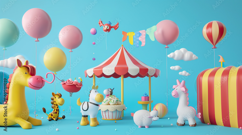 3D cartoon balloon fiesta with a petting zoo 3D cartoon balloon fiesta with a petting zoo