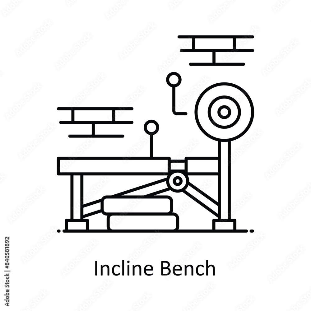 Incline Bench vector outline icon style illustration. Symbol on White background EPS 10 File Incline Bench vector outline icon style illustration. Symbol on White background EPS 10 File