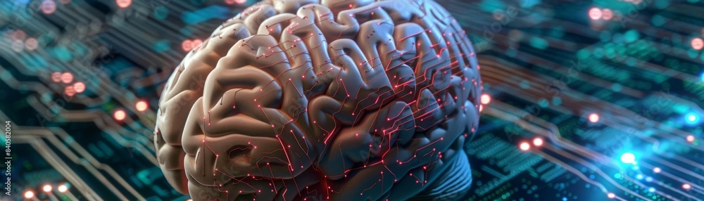 Fototapeta premium 38 of human brain with artificial intelligence circuit details