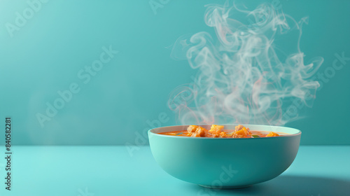 3d Cartoon bowl of soup with steam rising photo