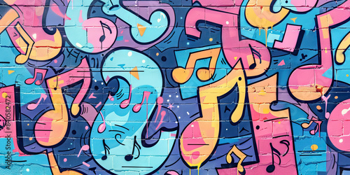 Wallpaper Mural Urban Street Beats: Graffiti Wall Covered in Vibrant Music Notes and Hip-Hop Elements Torontodigital.ca