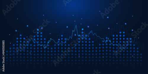 Business candle stick graph chart of stock market investment trading on blue background. Bullish point, up trend of graph. Business investment concept. Economy vector design