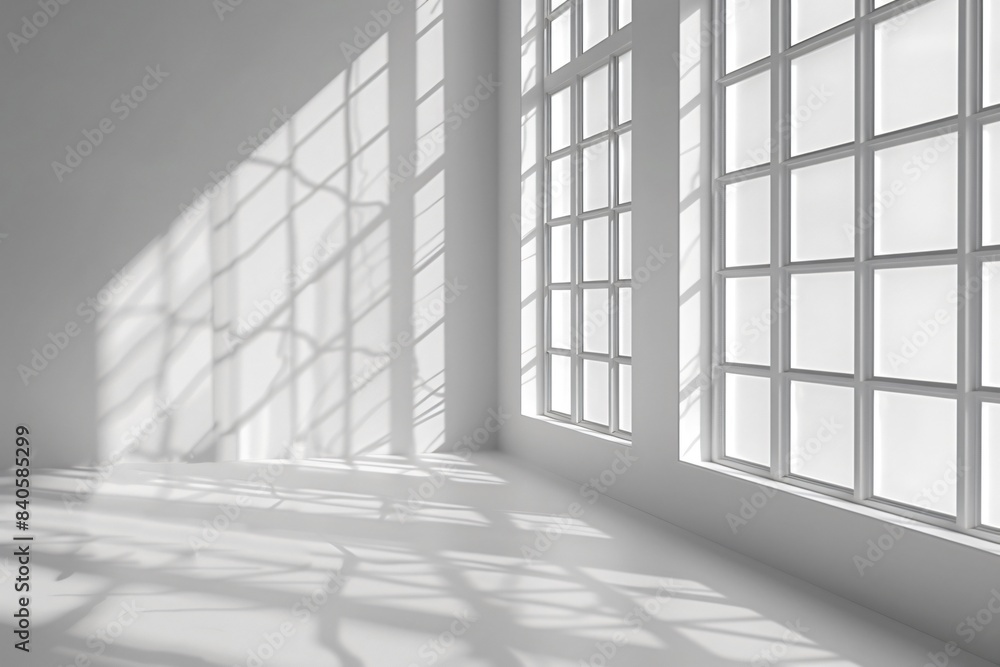 Overhead view of room with window and white wall Overhead view of room with window and white wall