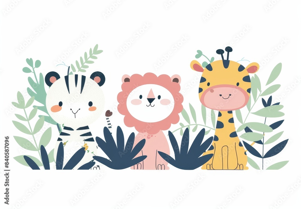 Cartoon drawings of baby animals and floral plants Cartoon drawings of baby animals and floral plants