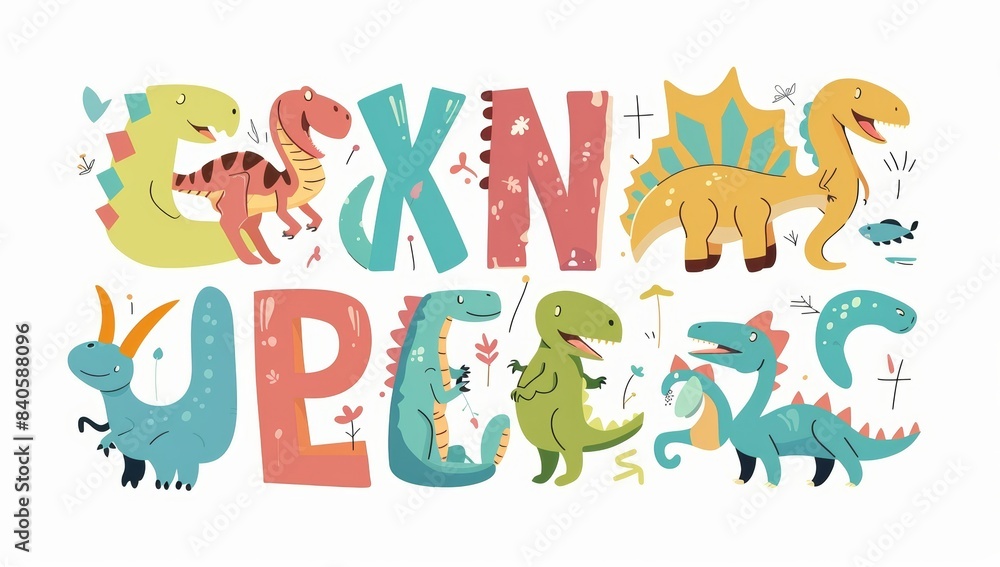 There are different dinosaur characters in this dinosaur collection, each with their own alphabet. A funny comic style hand drawn cartoon font. Modern illustrations for kids. There are different dinosaur characters in this dinosaur collection, each with their own alphabet. A funny comic style hand drawn cartoon font. Modern illustrations for kids.