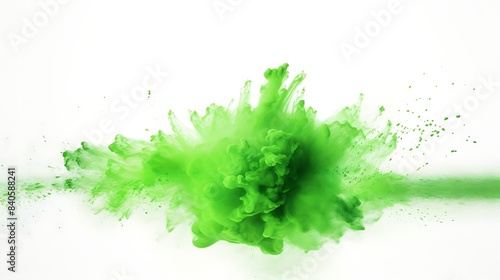 abstract powder splatted background,Freeze motion of green powder exploding/throwing green, Abstract emerald dust explosion on white background 