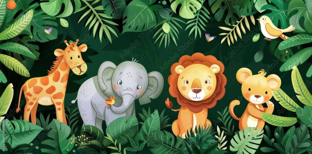 A cute cartoon set of jungle animals. A cute cartoon set of jungle animals.